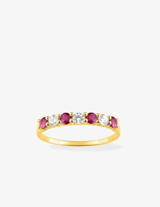 Bague plaqué or, oxydes de zirconium blancs et rouges sertis griffes SO OR