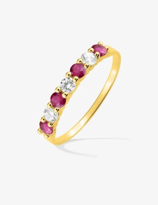 Bague plaqué or, oxydes de zirconium blancs et rouges sertis griffes SO OR