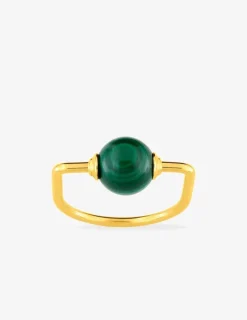 Bague plaqué or pierre malachite verte ornementale fantaisie SO OR