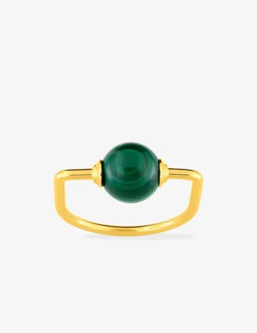 Bague plaqué or pierre malachite verte ornementale fantaisie SO OR