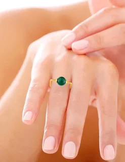Bague plaqué or pierre malachite verte ornementale fantaisie SO OR