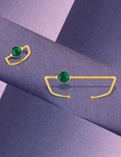 Bague plaqué or pierre malachite verte ornementale fantaisie SO OR