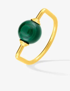 Bague plaqué or pierre malachite verte ornementale fantaisie SO OR