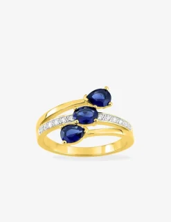 Bague plaqué or, rhodium et trilogie oxydes de zirconium bleus SO OR