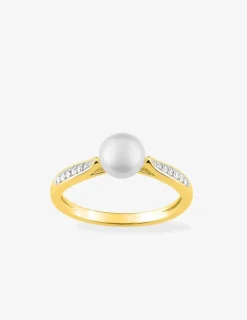 Bague plaqué or, rhodium, oxydes de zirconium et perle 6 mm SO OR