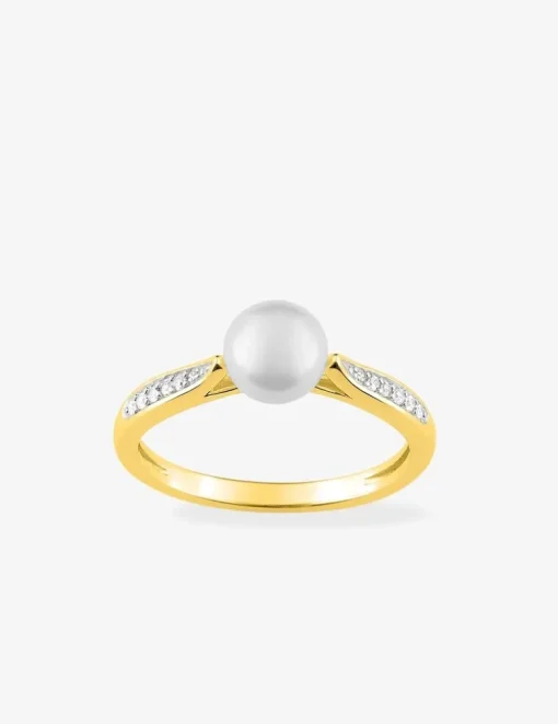 Bague plaqué or, rhodium, oxydes de zirconium et perle 6 mm SO OR