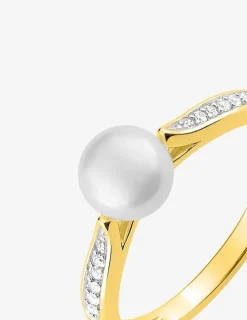 Bague plaqué or, rhodium, oxydes de zirconium et perle 6 mm SO OR