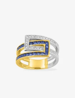 Bague plaquée or, rhodium et oxydes de zirconium bleus et blancs SO OR