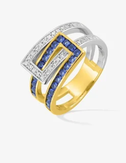 Bague plaquée or, rhodium et oxydes de zirconium bleus et blancs SO OR