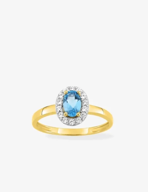 Bague princesse or jaune 375‰, topaze, oxyde de zirconium SO OR