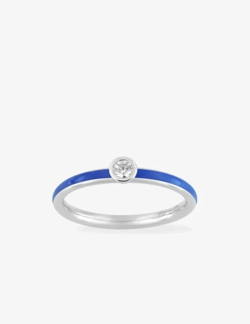 Bague Promesse Or blanc 375‰, laque bleue et oxyde de zirconium SO OR