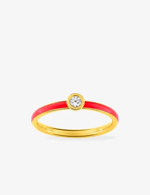 Bague Promesse Or jaune 375‰, laque corail et oxyde de zirconium SO OR