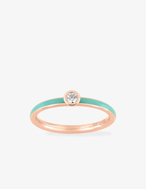 Bague Promesse Or rose 375‰, laque verte aqua et oxyde de zirconium SO OR
