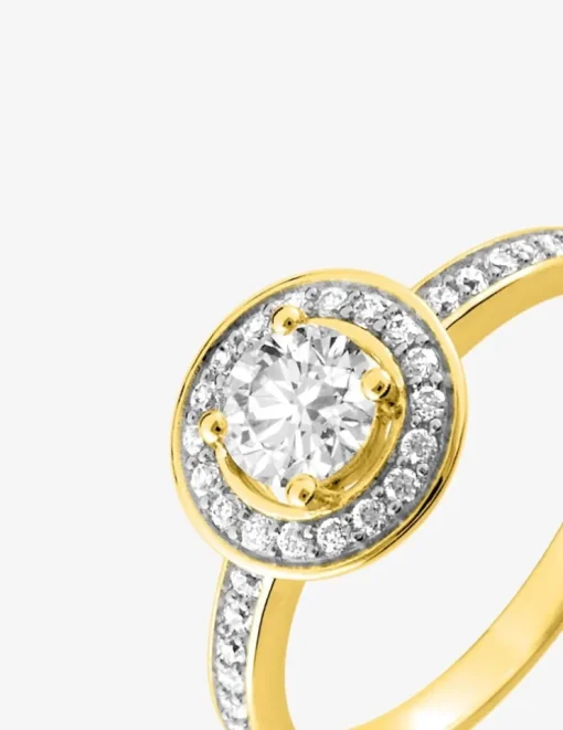 Bague rond plaqué or oxydes de zirconium et rhodium SO OR