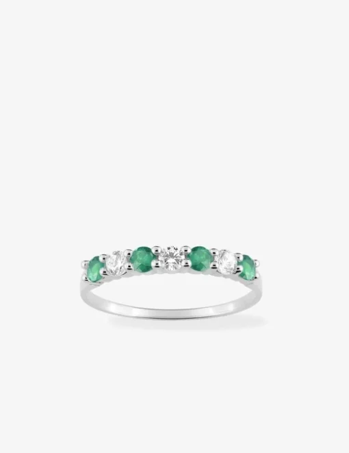 Bague serti griffes argent 925‰ rhodié et oxydes de zirconium blancs et verts SO OR