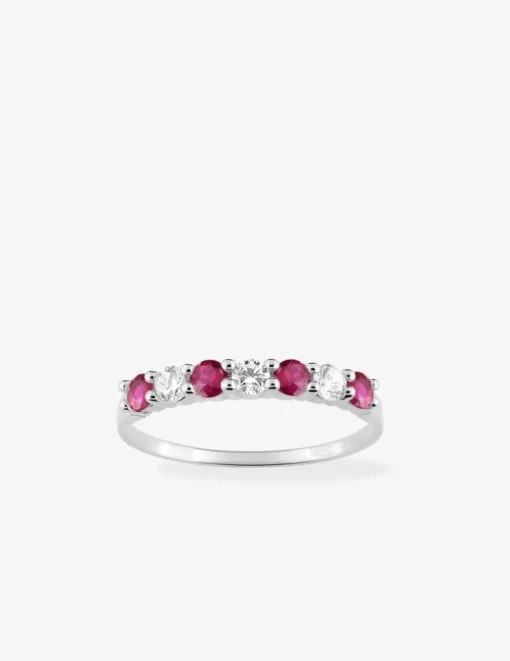 Bague serti griffes argent 925‰ rhodié et oxydes de zirconium blancs et rouges SO OR