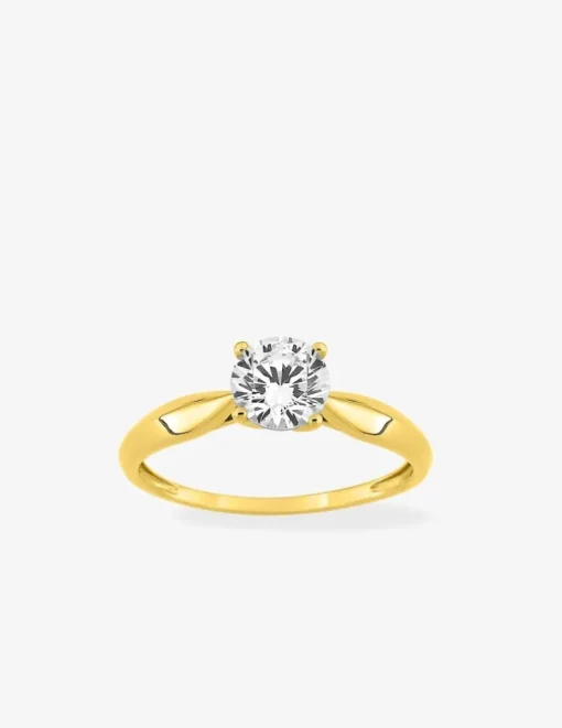 Bague solitaire 4 griffes or jaune 375 ‰ et oxyde de zirconium SO OR
