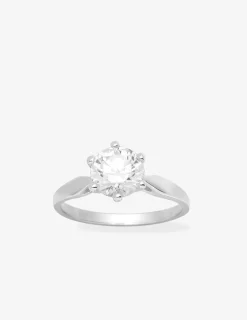 Bague solitaire 4 griffes argent rhodié 925 ‰ et oxyde de zirconium 7,5 mm SO OR