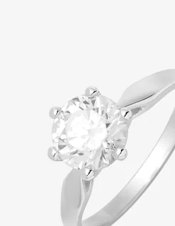 Bague solitaire 4 griffes argent rhodié 925 ‰ et oxyde de zirconium 7,5 mm SO OR
