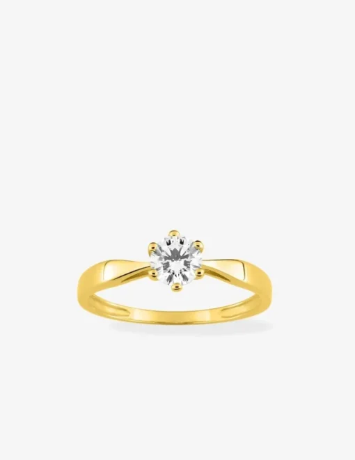 Bague solitaire 6 griffes or jaune 375 ‰ et oxyde de zirconium SO OR