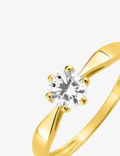 Bague solitaire 6 griffes or jaune 375 ‰ et oxyde de zirconium SO OR