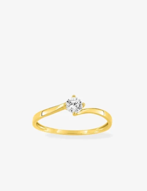 Bague solitaire 4 griffes or jaune 375 ‰ et oxyde de zirconium SO OR