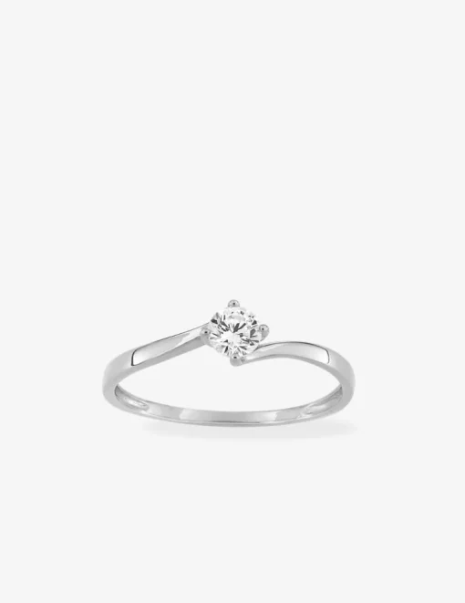 Bague solitaire 4 griffes or blanc 375 ‰ et oxyde de zirconium SO OR