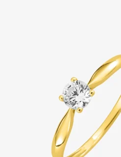 Bague solitaire 4 griffes or jaune 375 ‰ et oxyde de zirconium SO OR