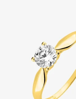 Bague solitaire 4 griffes or jaune 375 ‰ et oxyde de zirconium SO OR