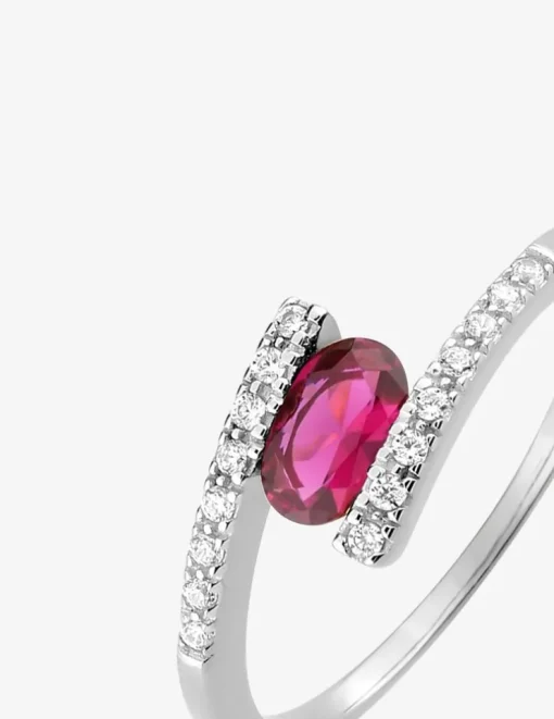 Bague solitaire accompagné fantaisie argent rhodié 925 ‰ et oxyde de zirconium rouge SO OR