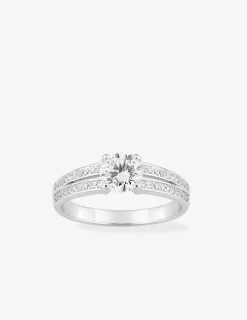 Bague solitaire accompagnée argent rhodié 925 ‰ et oxyde de zirconium 6 mm SO OR