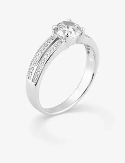 Bague solitaire accompagnée argent rhodié 925 ‰ et oxyde de zirconium 6 mm SO OR