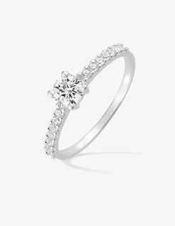 Bague solitaire accompagné or blanc 750 ‰, oxyde de zirconium SO OR