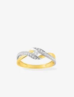 Bague solitaire accompagné or jaune 375 ‰, oxydes de zirconium et rhodium SO OR