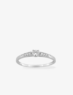 Bague solitaire accompagné or blanc 375 ‰ et oxydes de zirconium sertis 4 griffes SO OR