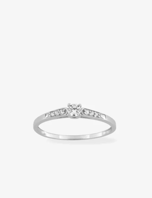 Bague solitaire accompagné or blanc 375 ‰ et oxydes de zirconium sertis 4 griffes SO OR