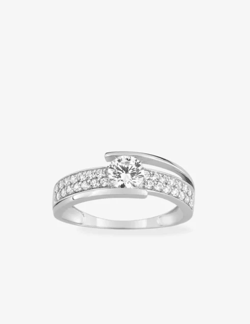 Bague solitaire accompagné or blanc 375 ‰ et oxydes de zirconium SO OR