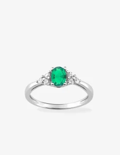 Bague solitaire accompagnée argent rhodié 925 ‰ et oxyde de zirconium vert SO OR