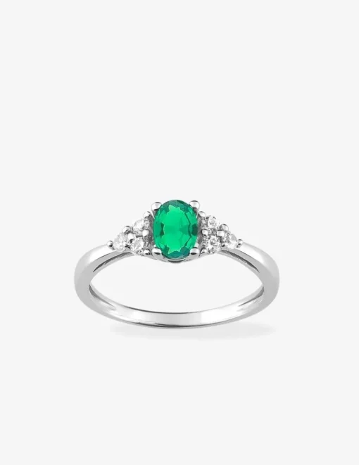 Bague solitaire accompagnée argent rhodié 925 ‰ et oxyde de zirconium vert SO OR