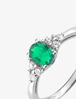 Bague solitaire accompagnée argent rhodié 925 ‰ et oxyde de zirconium vert SO OR
