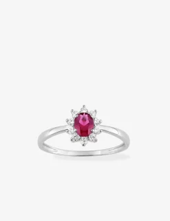 Bague solitaire accompagnée fleur argent rhodié 925 ‰ et oxyde de zirconium rouge SO OR