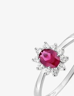Bague solitaire accompagnée fleur argent rhodié 925 ‰ et oxyde de zirconium rouge SO OR