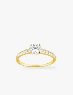 Bague solitaire accompagné or jaune 750 ‰ et oxyde de zirconium SO OR