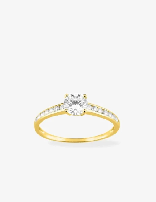 Bague solitaire accompagné or jaune 750 ‰ et oxyde de zirconium SO OR