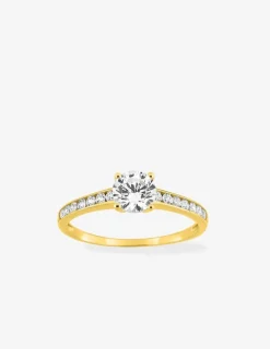 Bague solitaire accompagné or jaune 375 ‰ et oxydes de zirconium SO OR