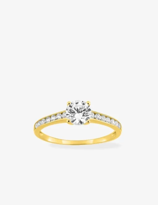 Bague solitaire accompagné or jaune 375 ‰ et oxydes de zirconium SO OR