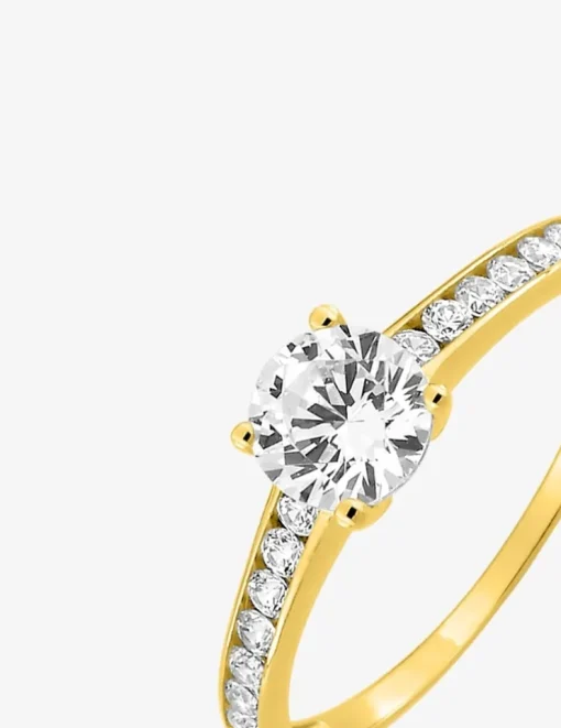 Bague solitaire accompagné or jaune 375 ‰ et oxydes de zirconium SO OR