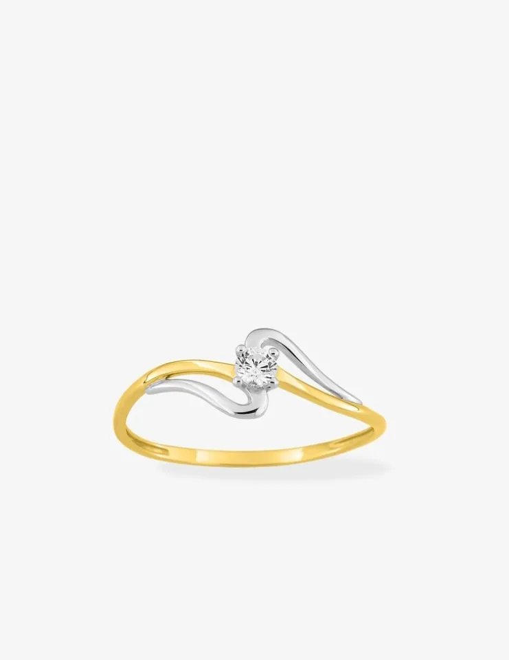 Bague solitaire bicolore 375 ‰ et oxyde de zirconium SO OR