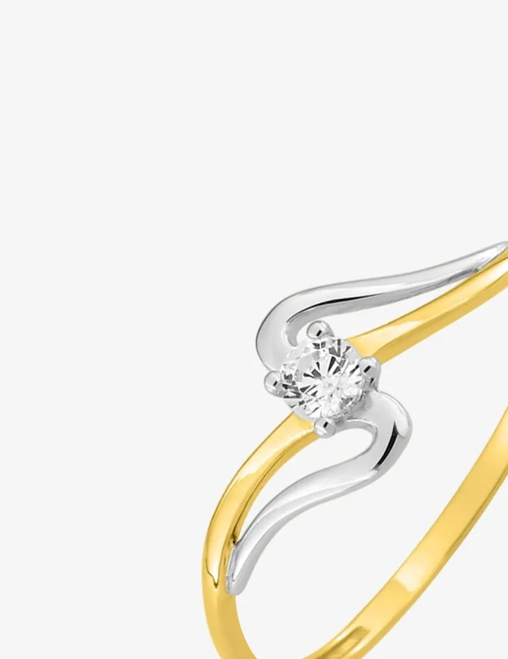 Bague solitaire bicolore 375 ‰ et oxyde de zirconium SO OR