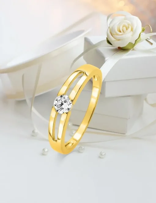 Bague solitaire double or jaune 375 ‰ et oxyde de zirconium SO OR